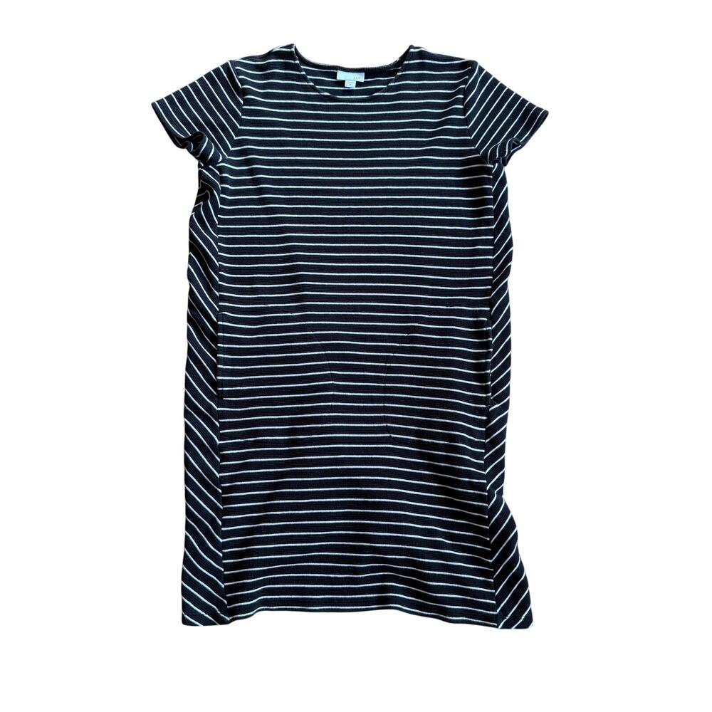 J. Jill Black White Stripe Knit Dress Chevron Side Panels M T Shirt Pool Cover
